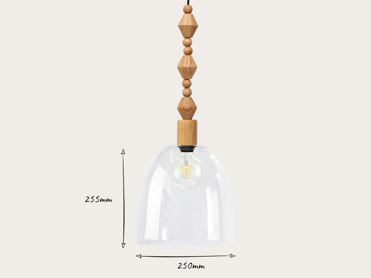 25cm Glass Cloche Wooden Boho Pendant