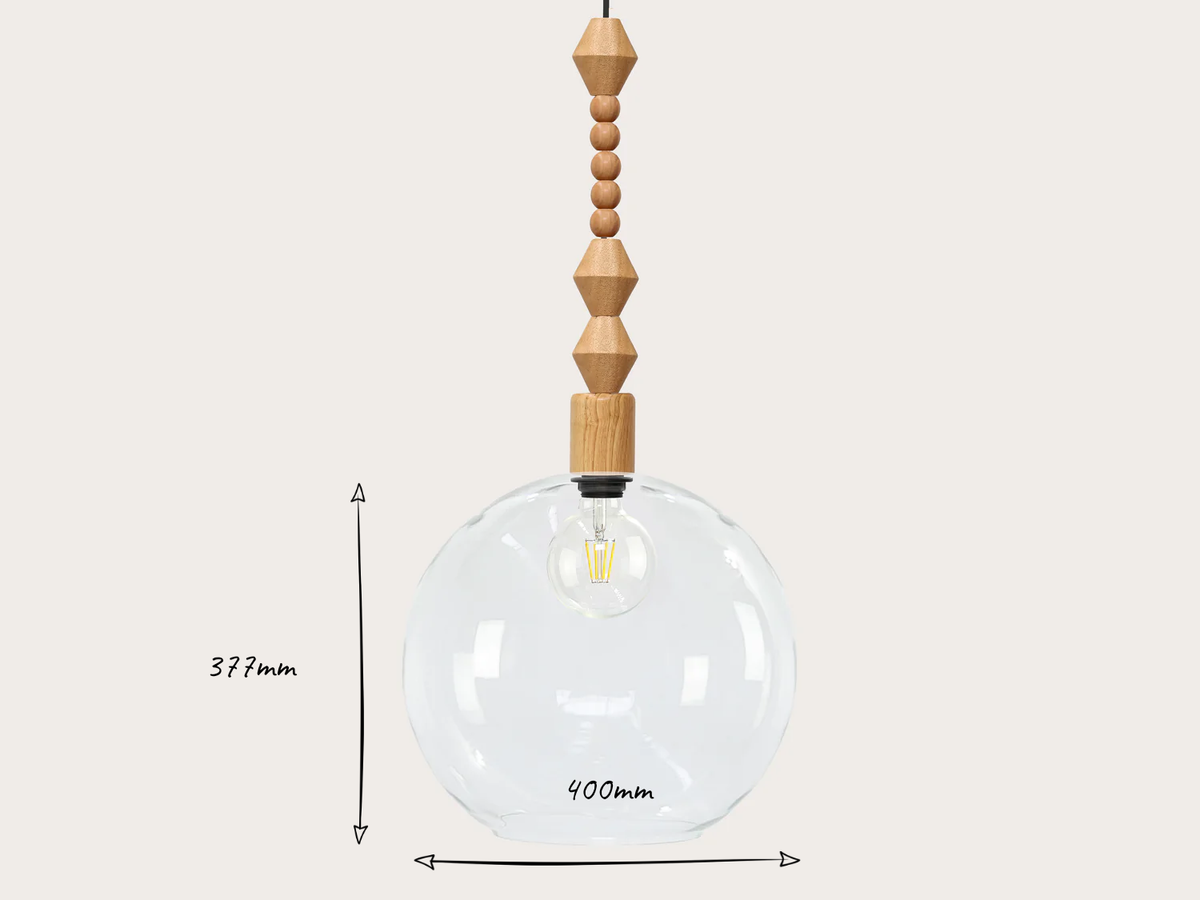 Apothecary 40cm Round Glass Wooden Boho Pendant