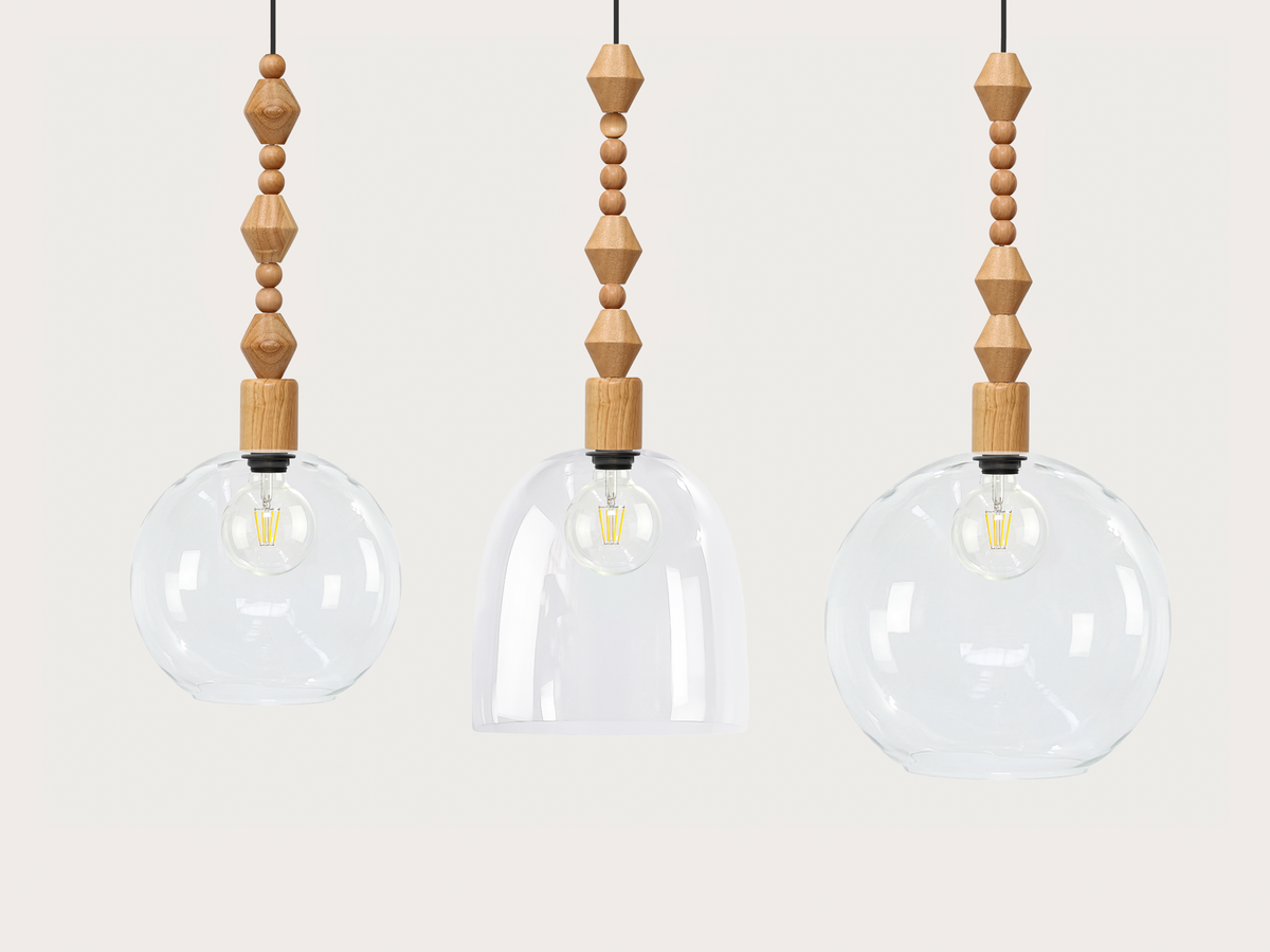 Apothecary 30cm Round Glass Wooden Boho Pendant