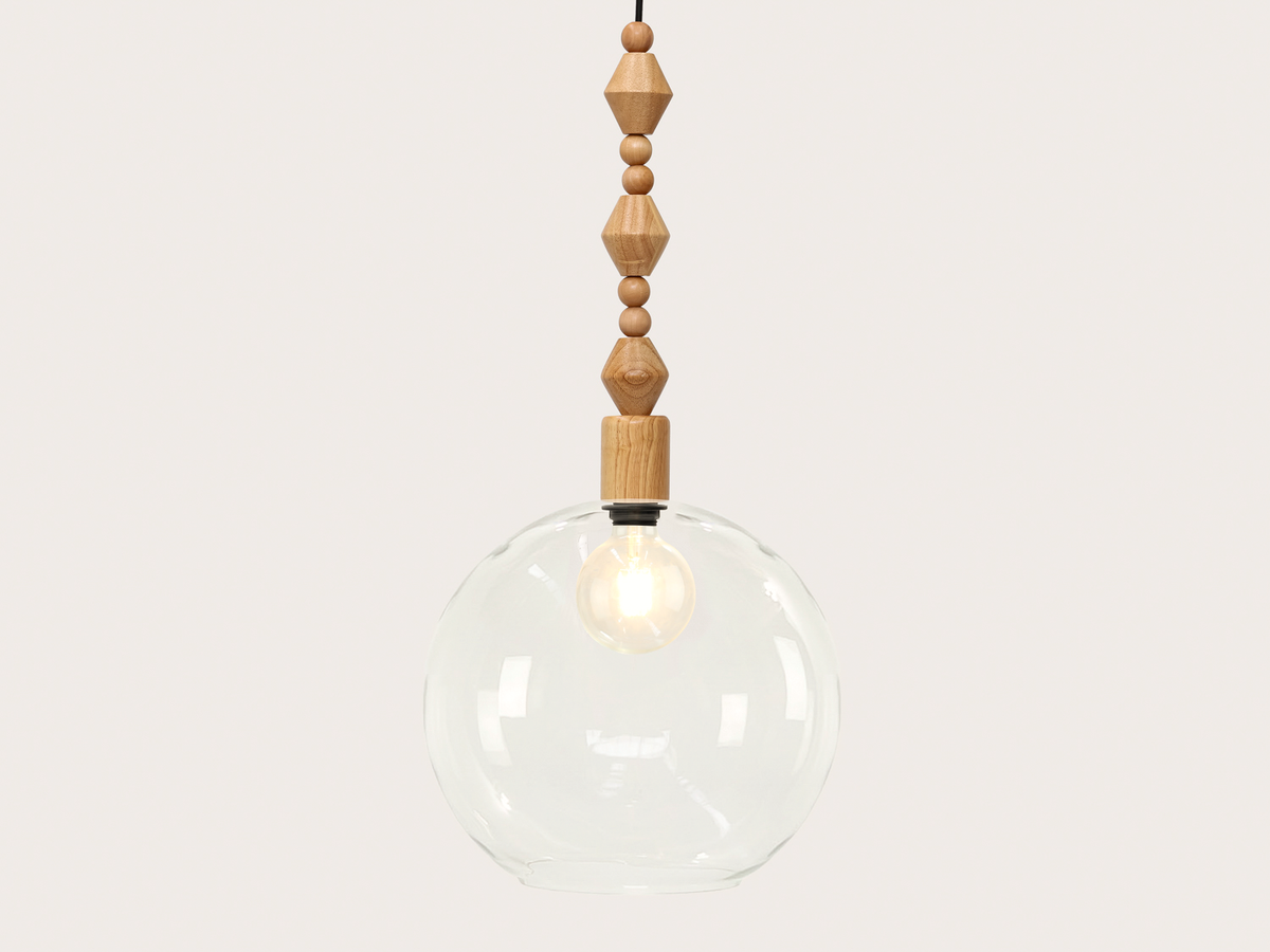 Apothecary 40cm Round Glass Wooden Boho Pendant