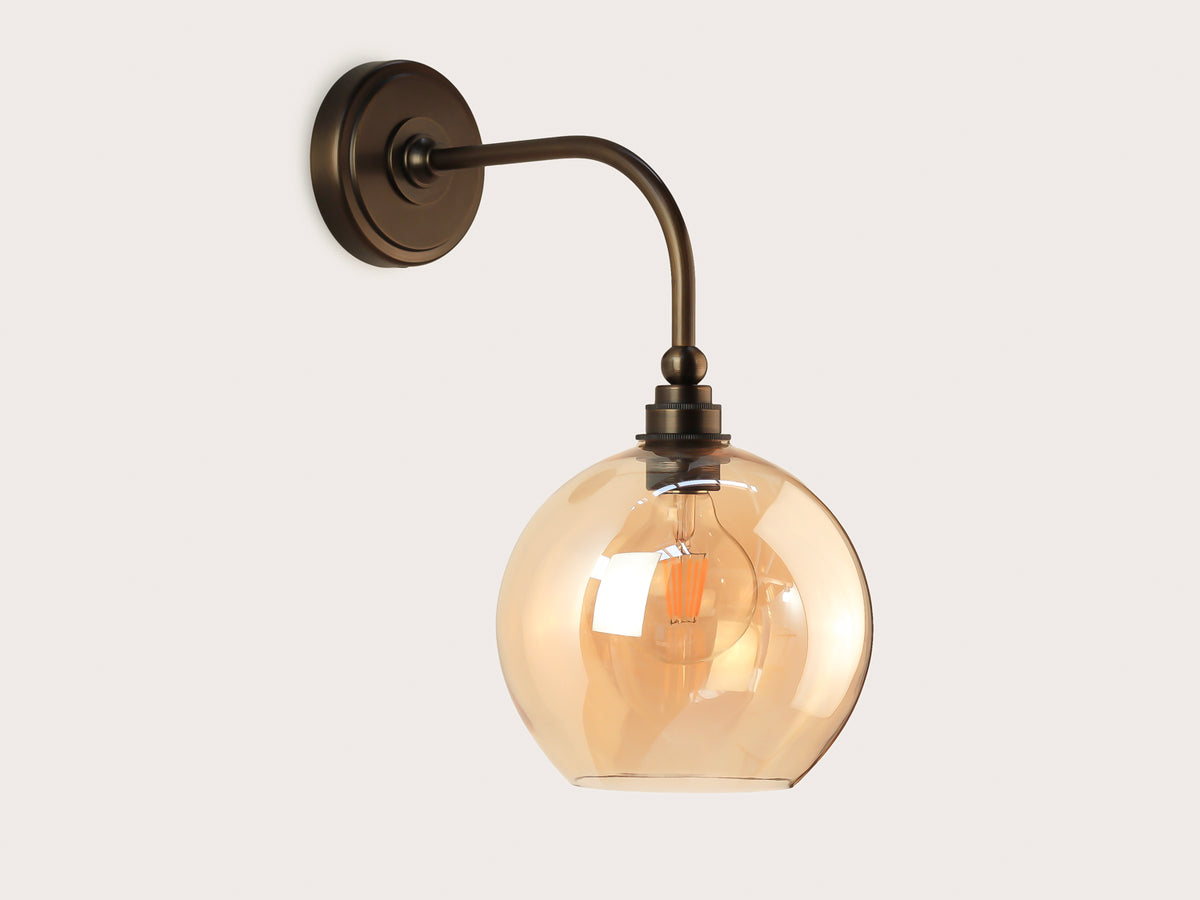Arthur Long Arm Wall Light with 20cm Apothecary Round Glass Shade
