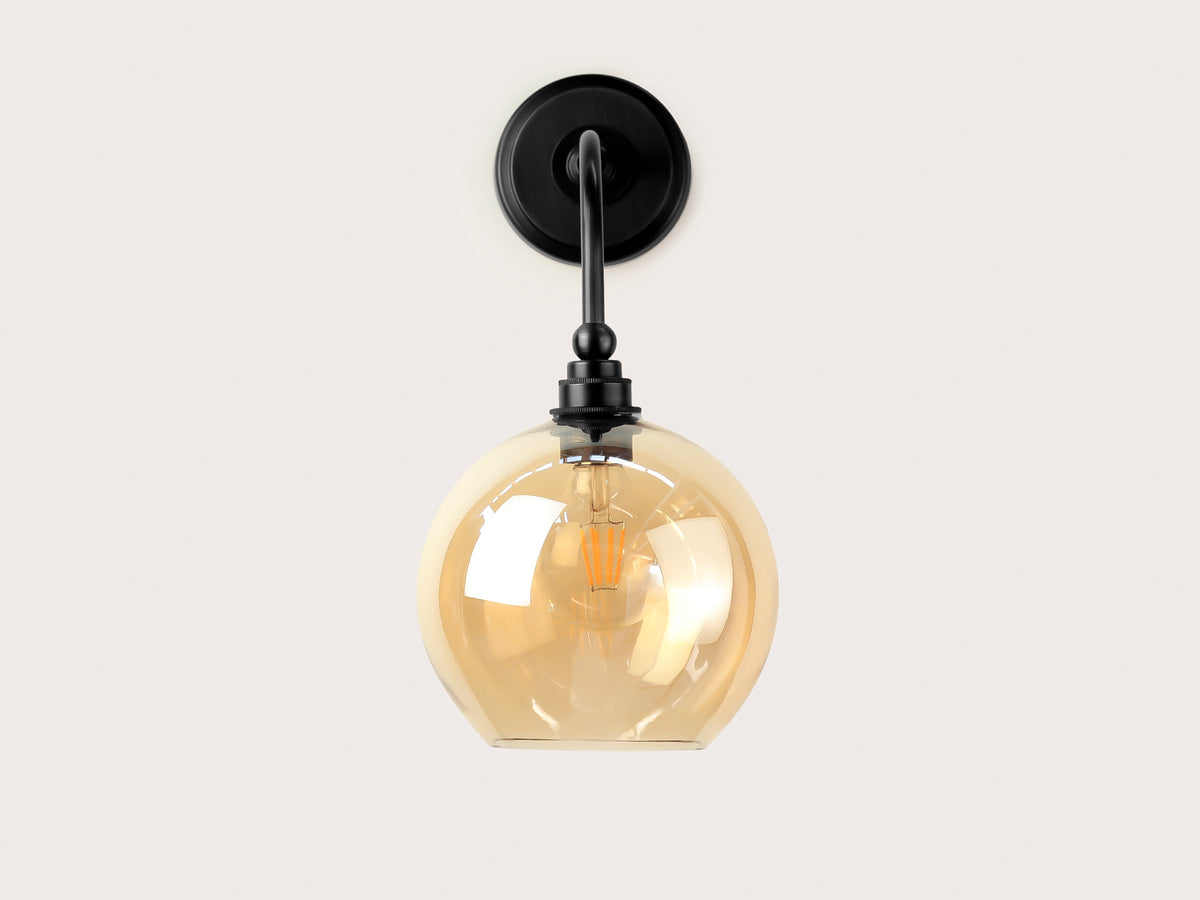 Arthur Long Arm Wall Light with 20cm Apothecary Round Glass Shade