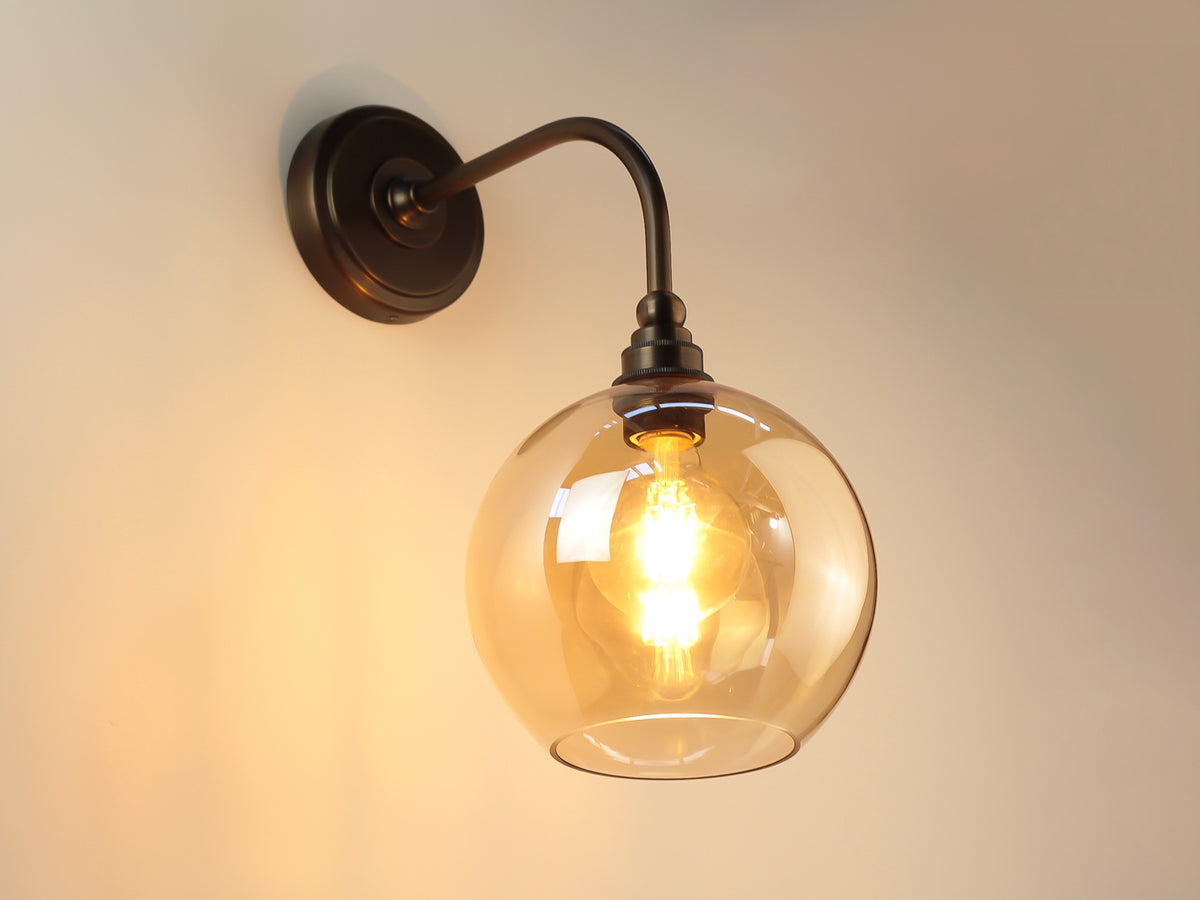 Arthur Long Arm Wall Light with 20cm Apothecary Round Glass Shade