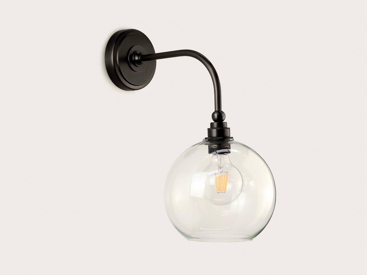 Arthur Long Arm Wall Light with 20cm Apothecary Round Glass Shade