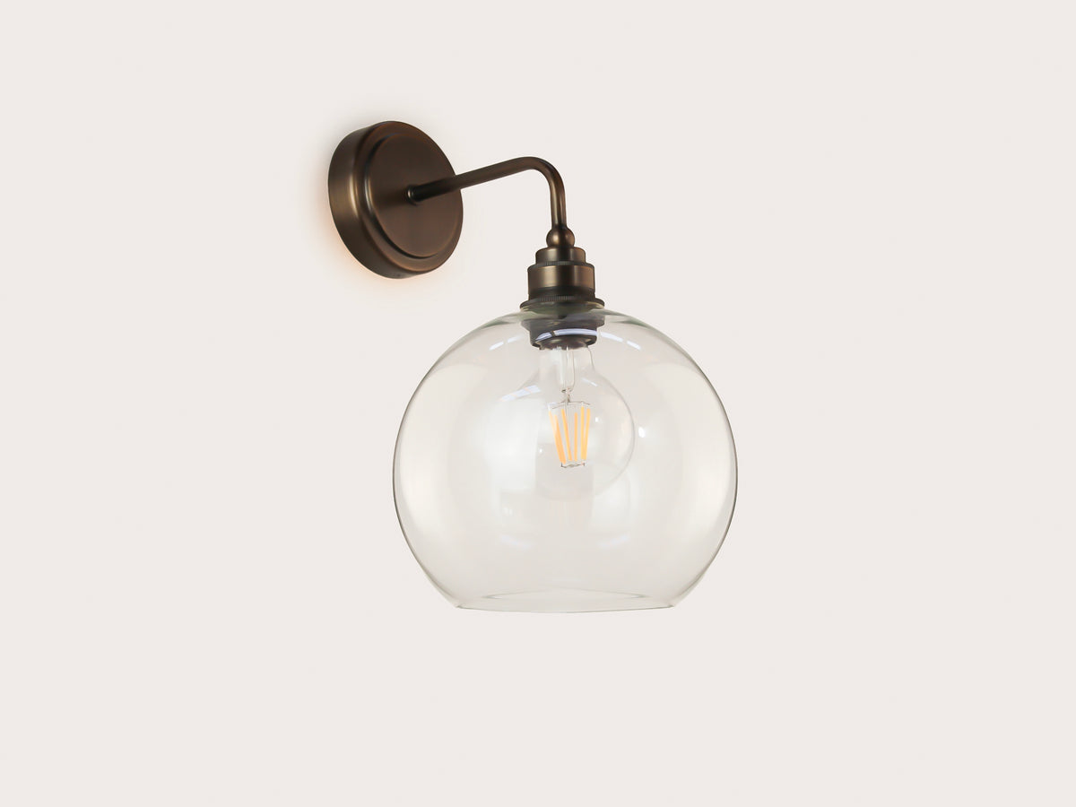 Arthur Short Arm Wall Light with 20cm Apothecary Round Glass Shade