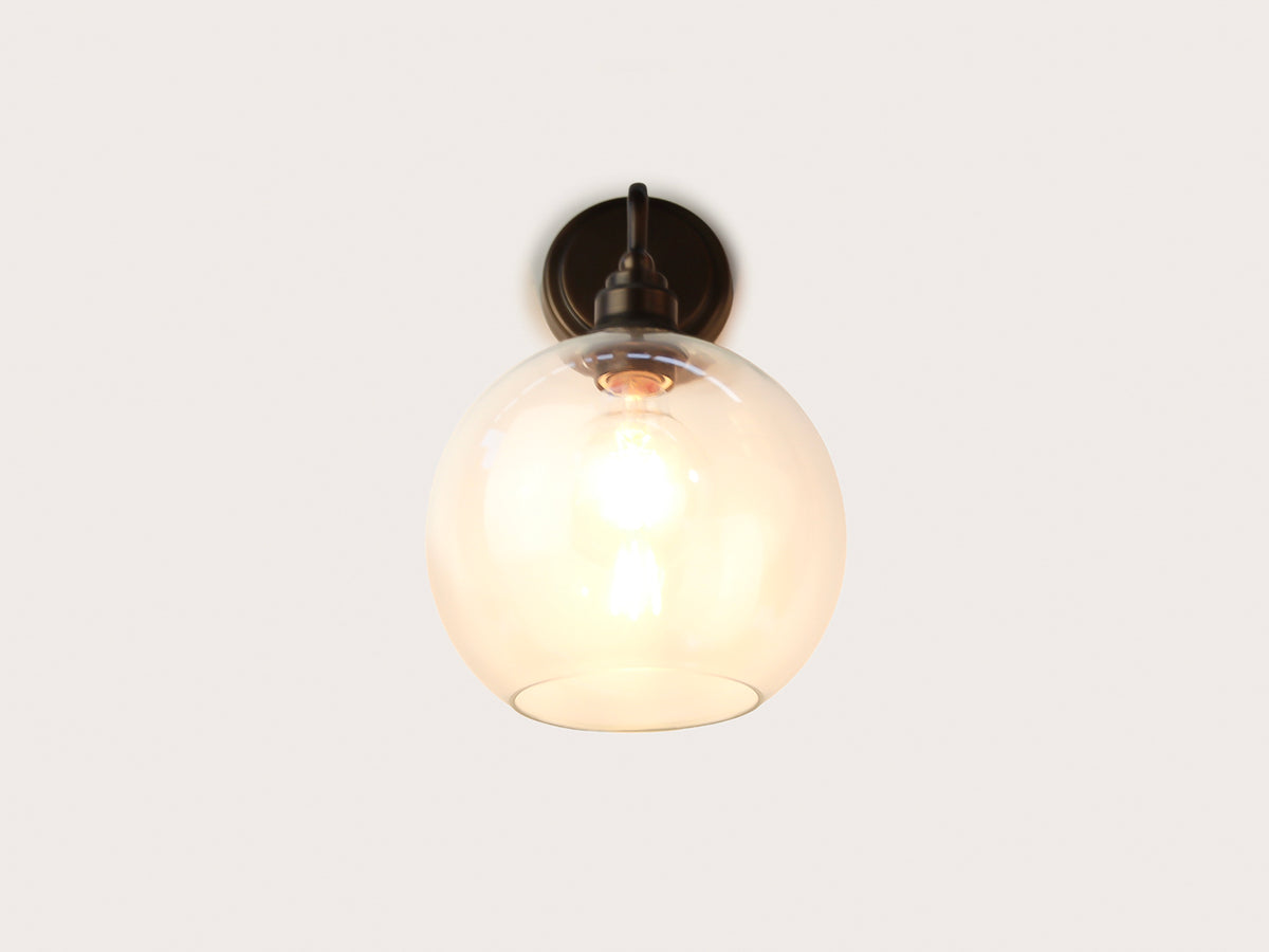 Arthur Short Arm Wall Light with 20cm Apothecary Round Glass Shade