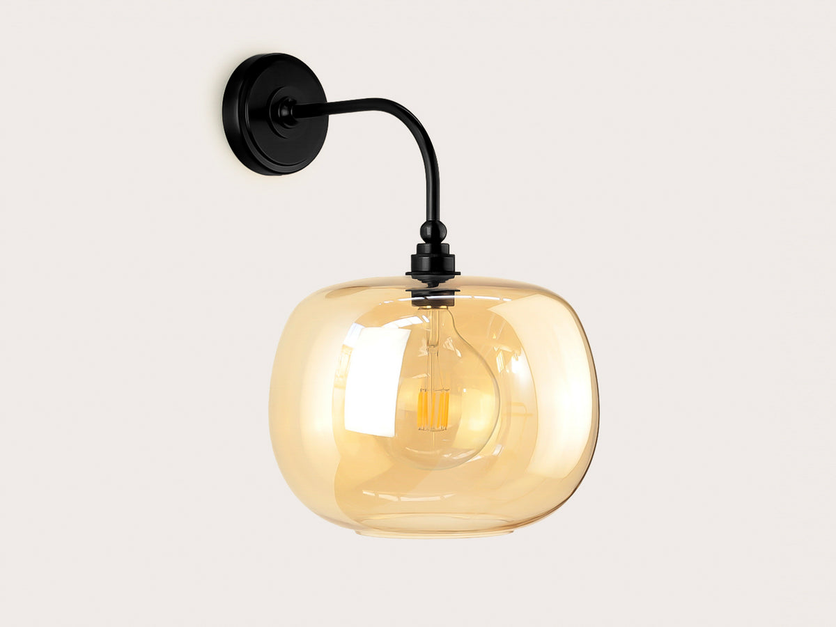 Arthur Long Arm Wall Light with Hikari Amber Glass Shade