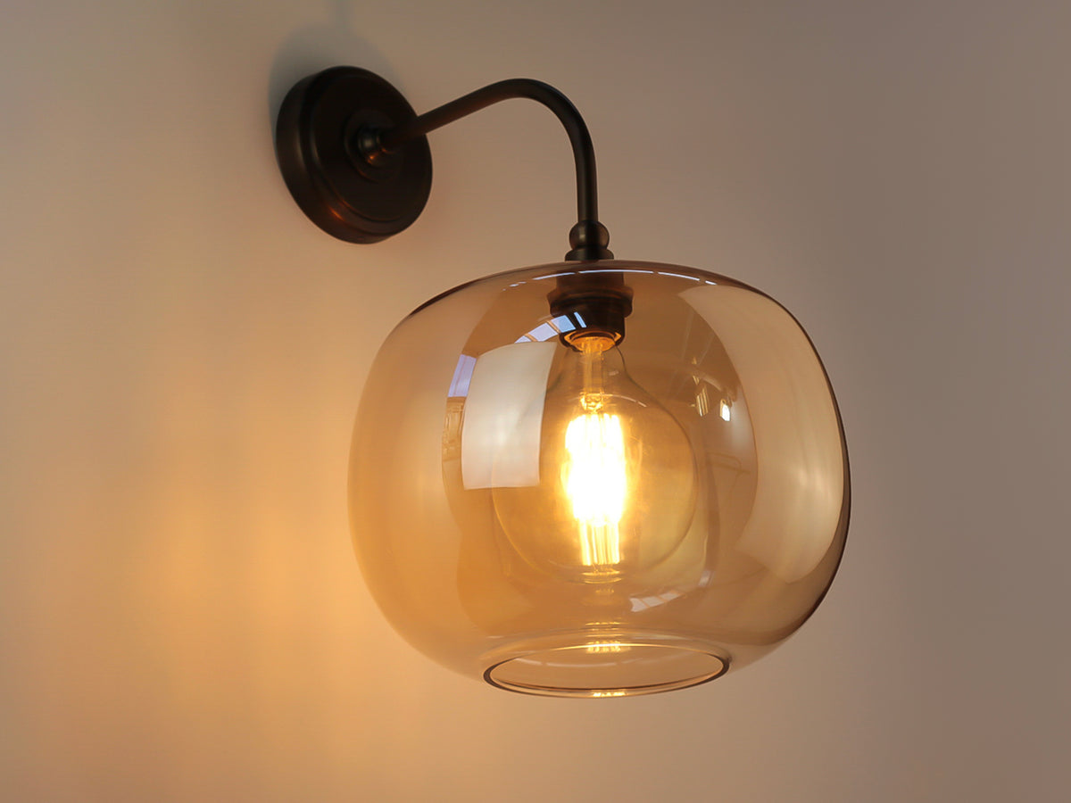 Arthur Long Arm Wall Light with Hikari Amber Glass Shade