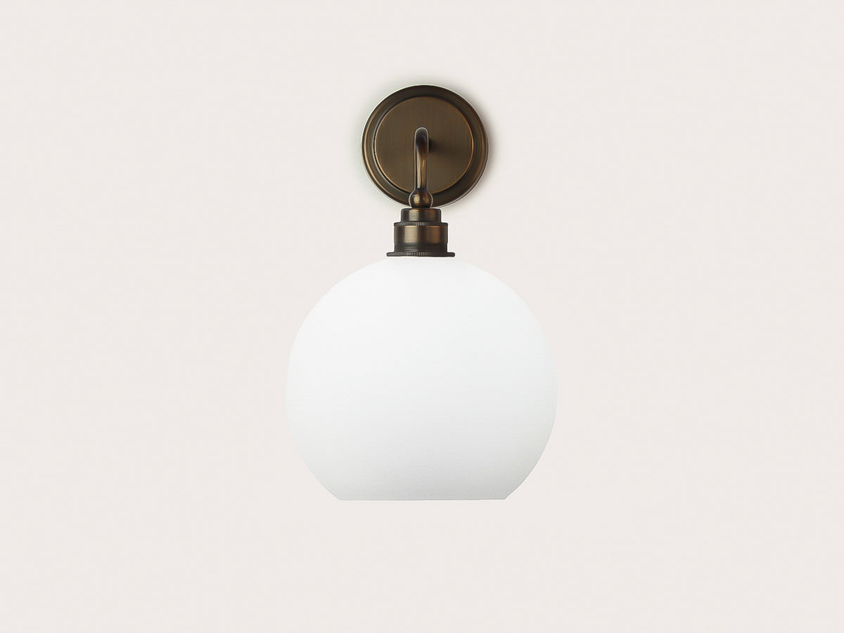 Arthur Short Arm Wall Light with 20cm Apothecary Opal Round Glass Shade