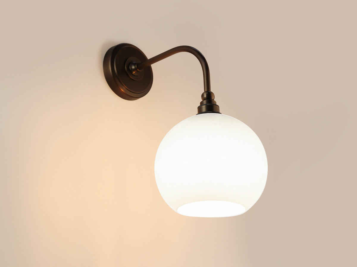 Arthur Long Arm Wall Light with 20cm Apothecary Opal Round Glass Shade