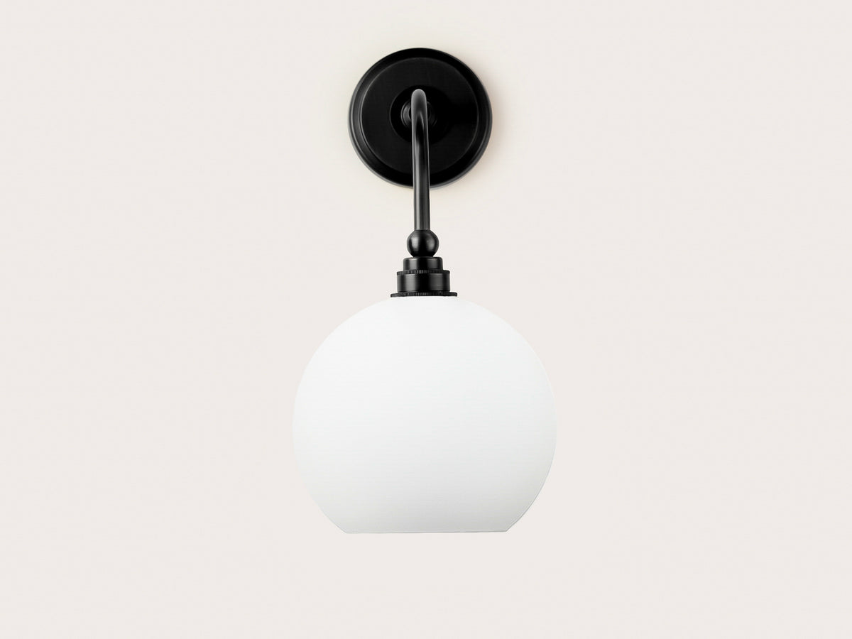 Arthur Long Arm Wall Light with 20cm Apothecary Opal Round Glass Shade