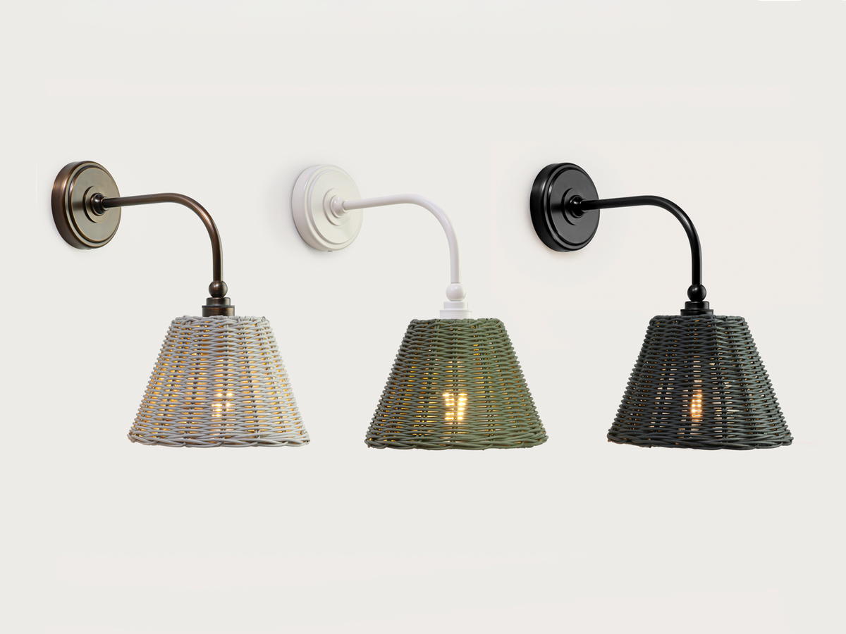 Coloured Rattan - Arthur Long Arm Wall Light with Petit Rattan Shade