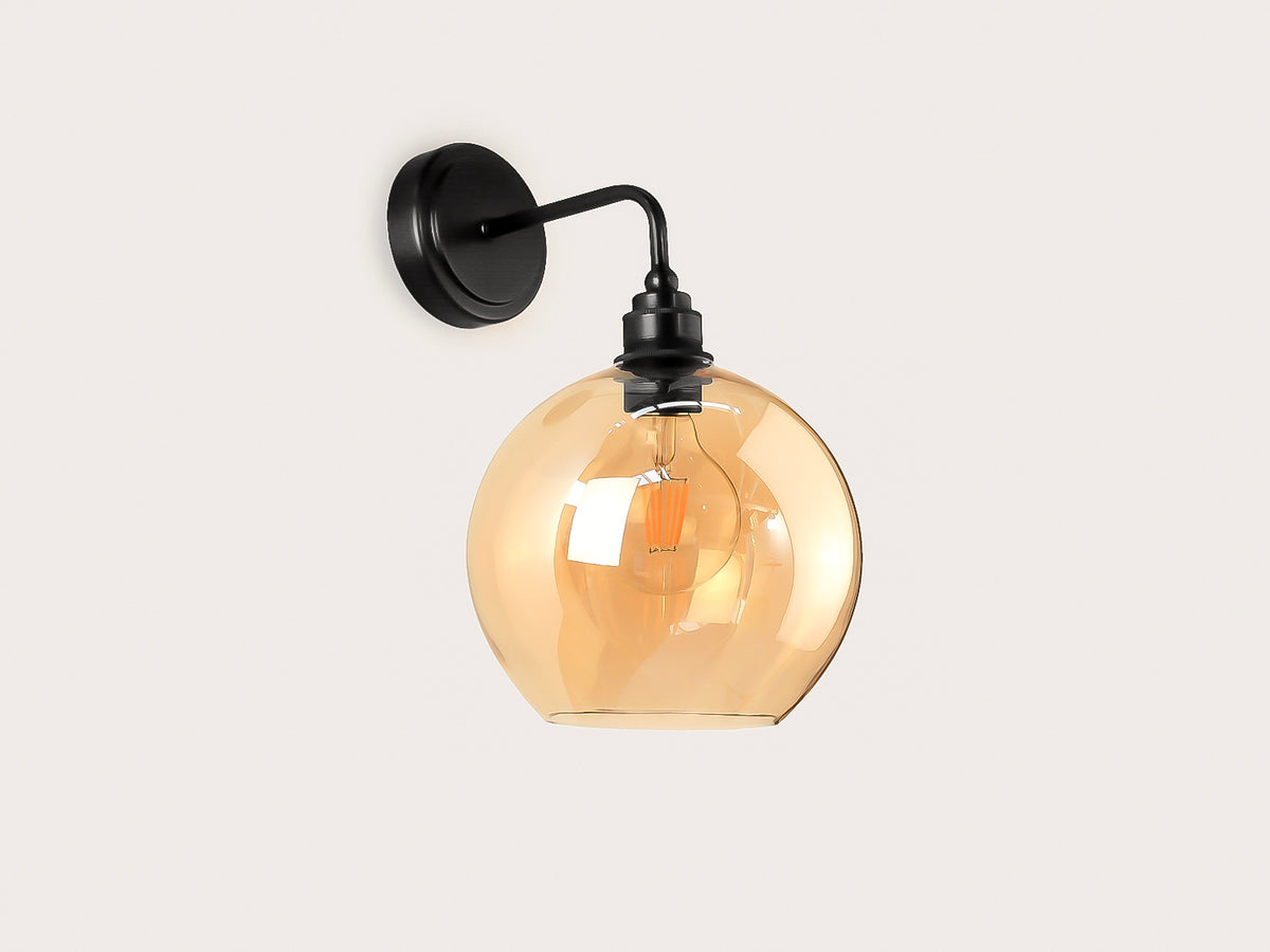 Arthur Short Arm Wall Light with 20cm Apothecary Round Glass Shade