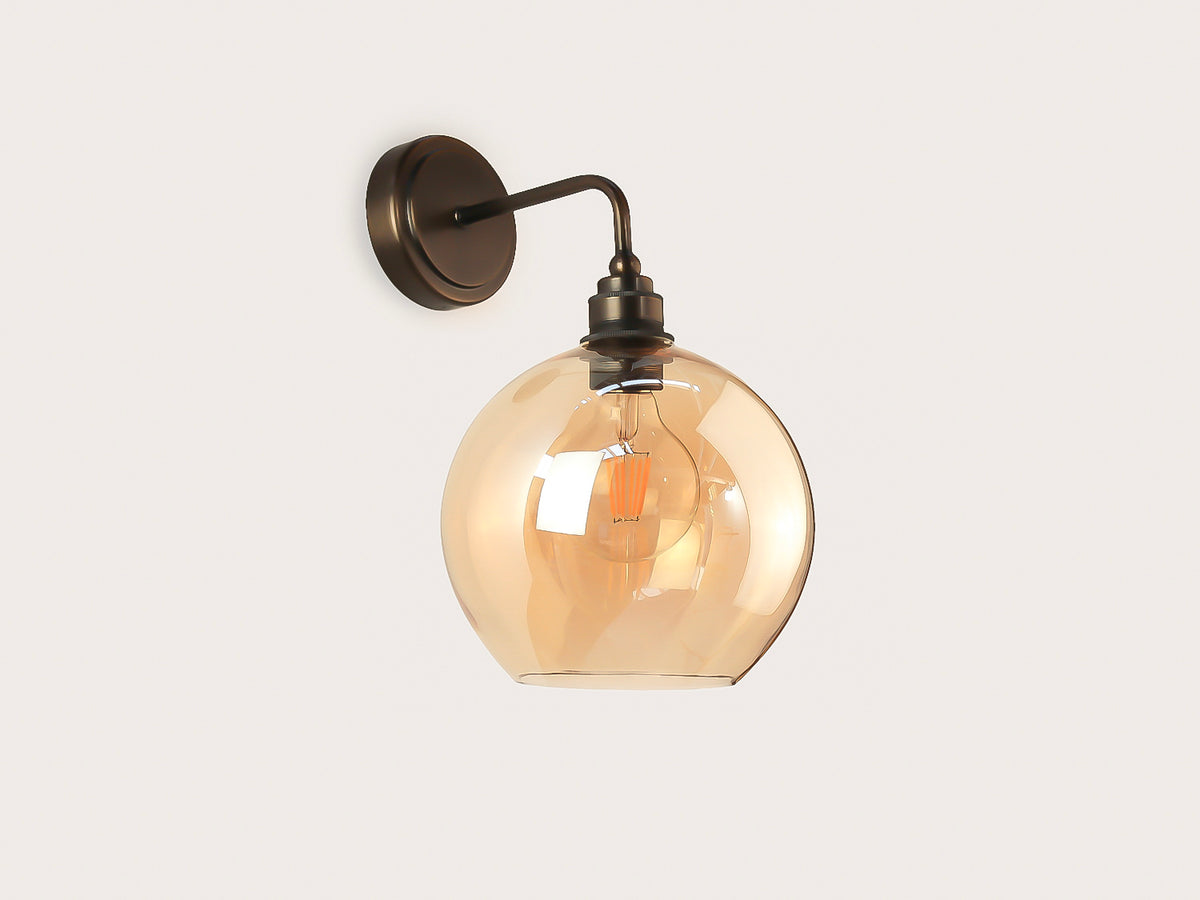 Arthur Short Arm Wall Light with 20cm Apothecary Round Glass Shade