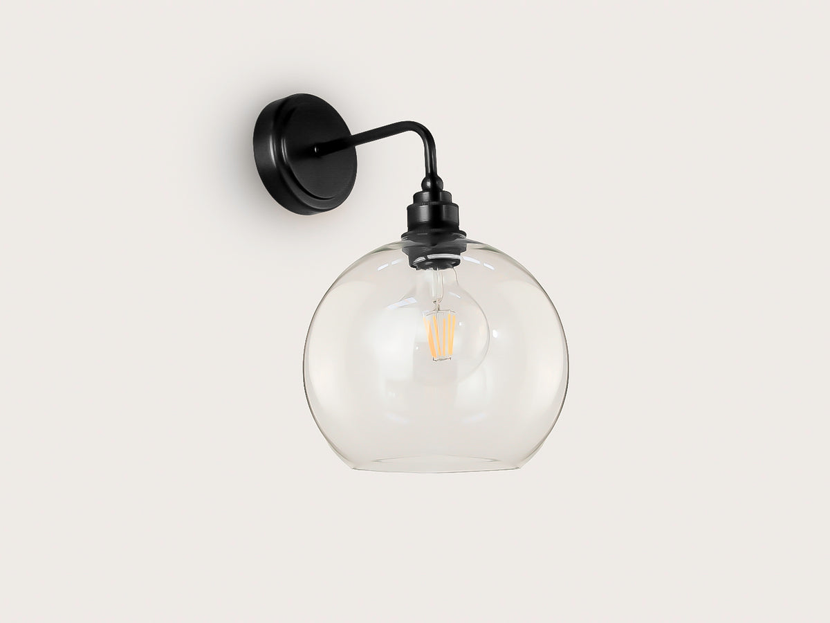Arthur Short Arm Wall Light with 20cm Apothecary Round Glass Shade