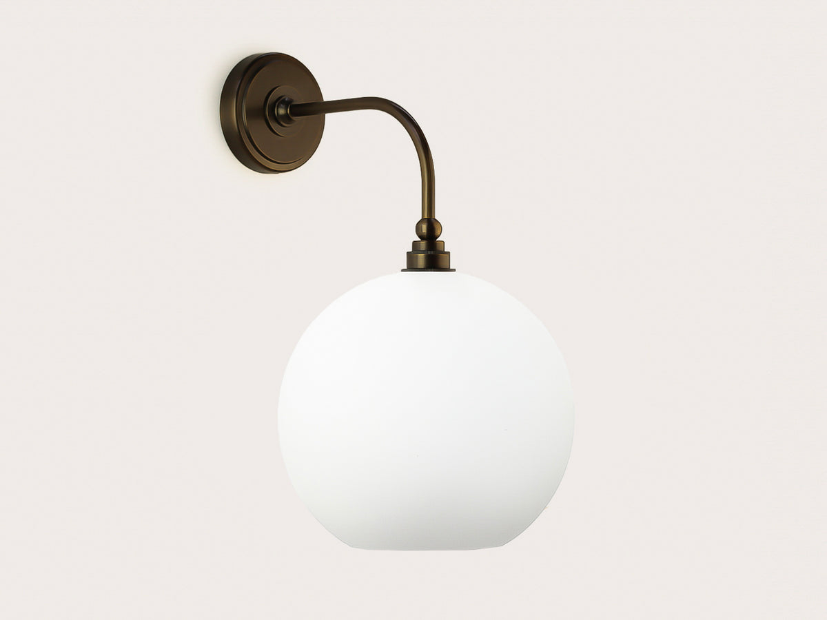 Arthur Long Arm Wall Light with 30cm Apothecary Opal Round Glass Shade