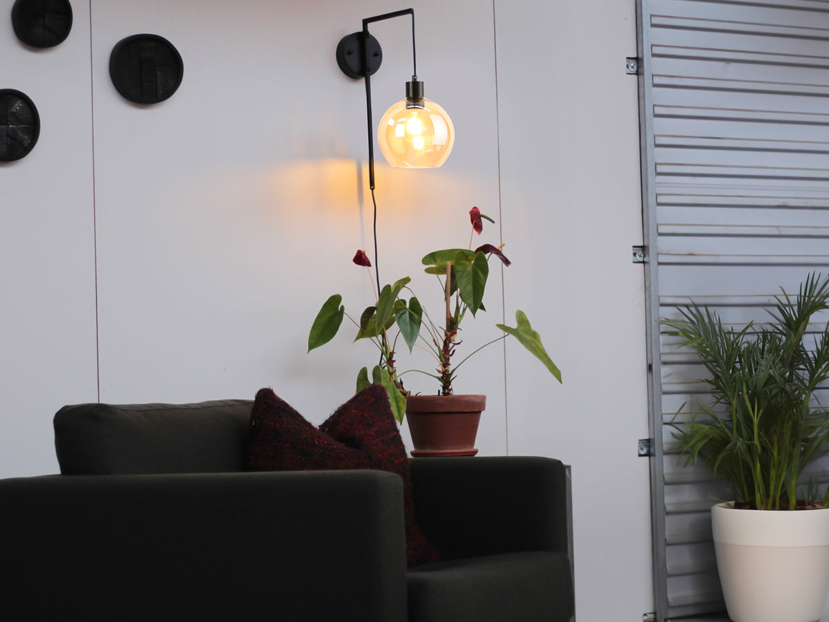 Frankie Swing Arm Wall Light with 20cm Apothecary Round Glass Shade