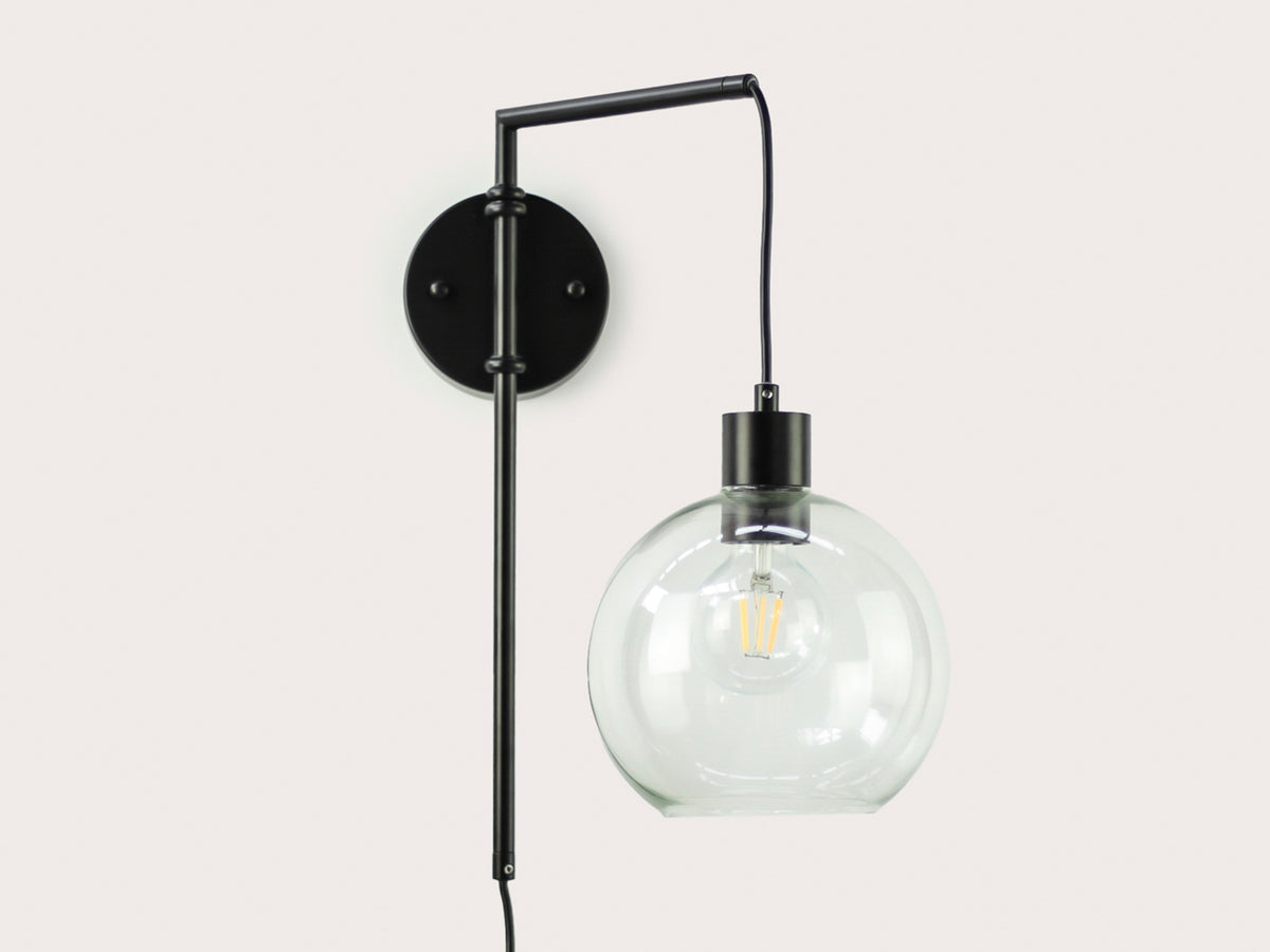 Frankie Swing Arm Wall Light with 20cm Apothecary Round Glass Shade