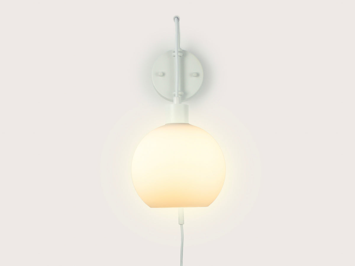 Frankie Swing Arm Wall Light with 20cm Apothecary Opal Round Glass Shade