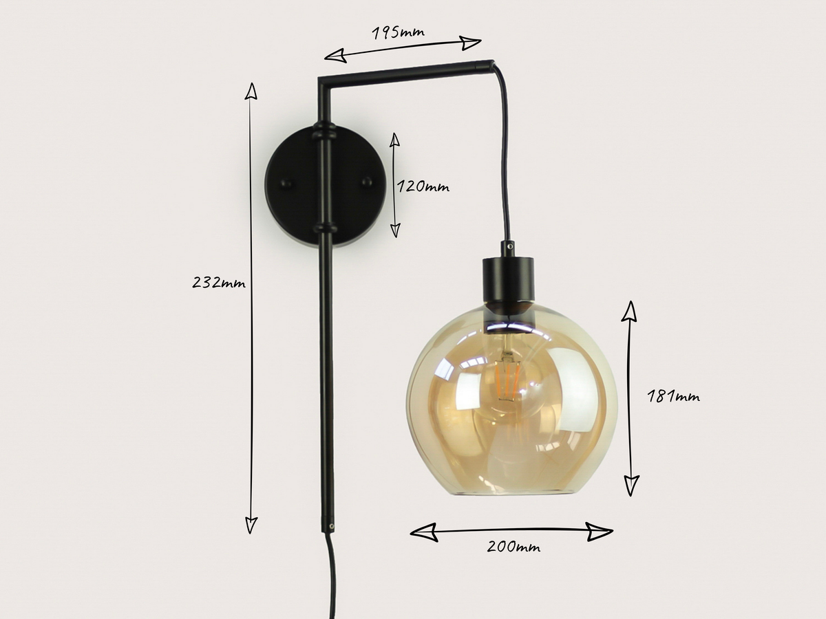 Frankie Swing Arm Wall Light with 20cm Apothecary Round Glass Shade