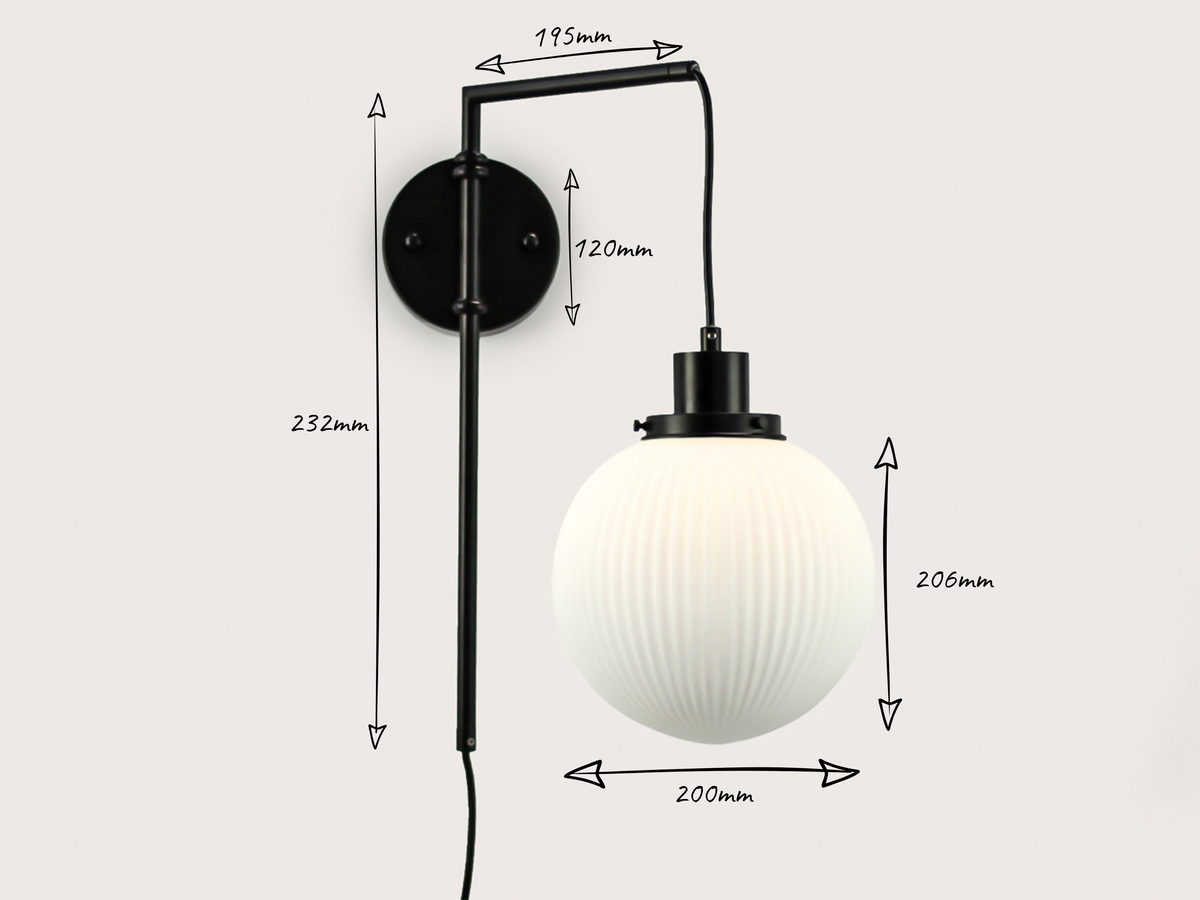 Frankie Swing Arm Wall Light with 20cm Alfie Opal Glass Shade