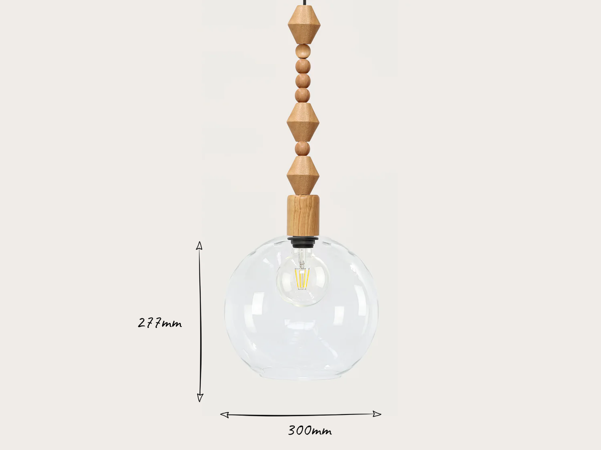 Apothecary 30cm Round Glass Wooden Boho Pendant