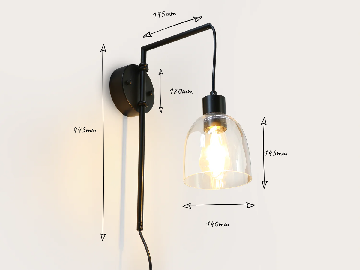 Frankie Swing Arm Wall Light with 14cm Cloche Glass Shade