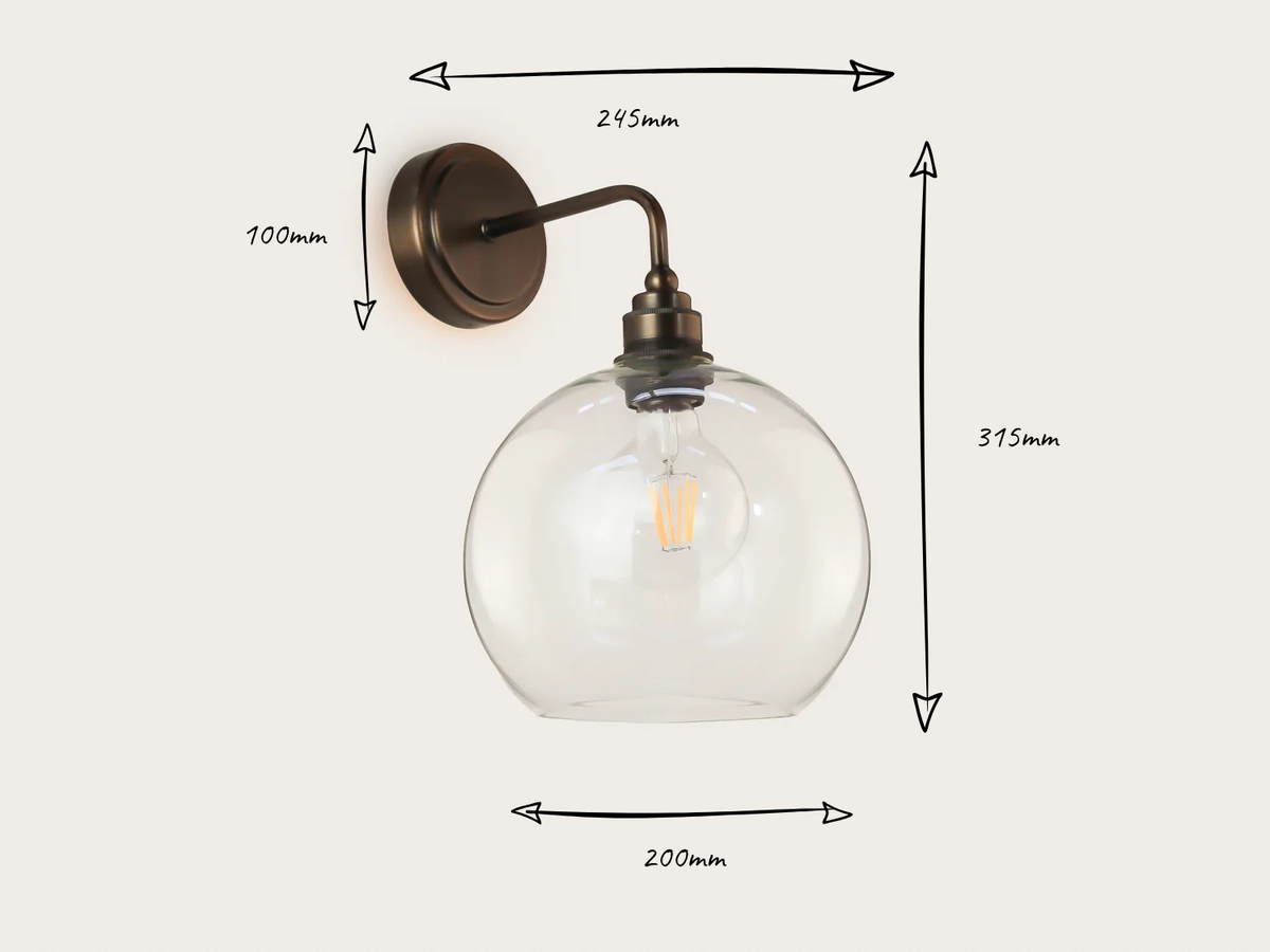 Arthur Short Arm Wall Light with 20cm Apothecary Round Glass Shade
