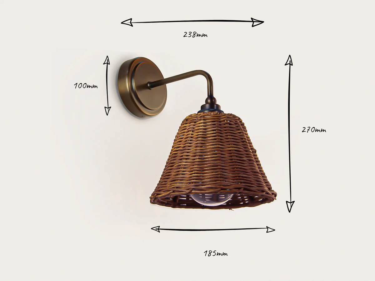 Arthur Short Arm Wall Light with Petit Rattan Shade