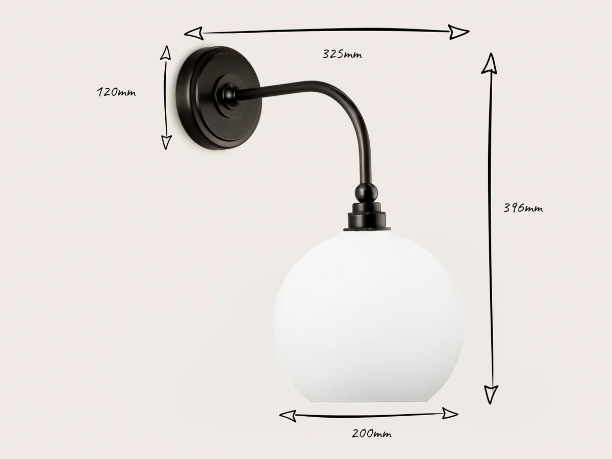 Arthur Long Arm Wall Light with 20cm Apothecary Opal Round Glass Shade