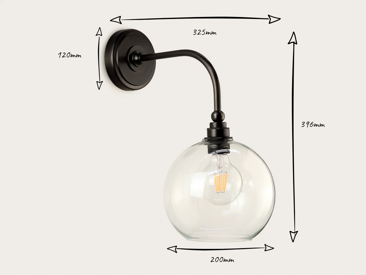 Arthur Long Arm Wall Light with 20cm Apothecary Round Glass Shade