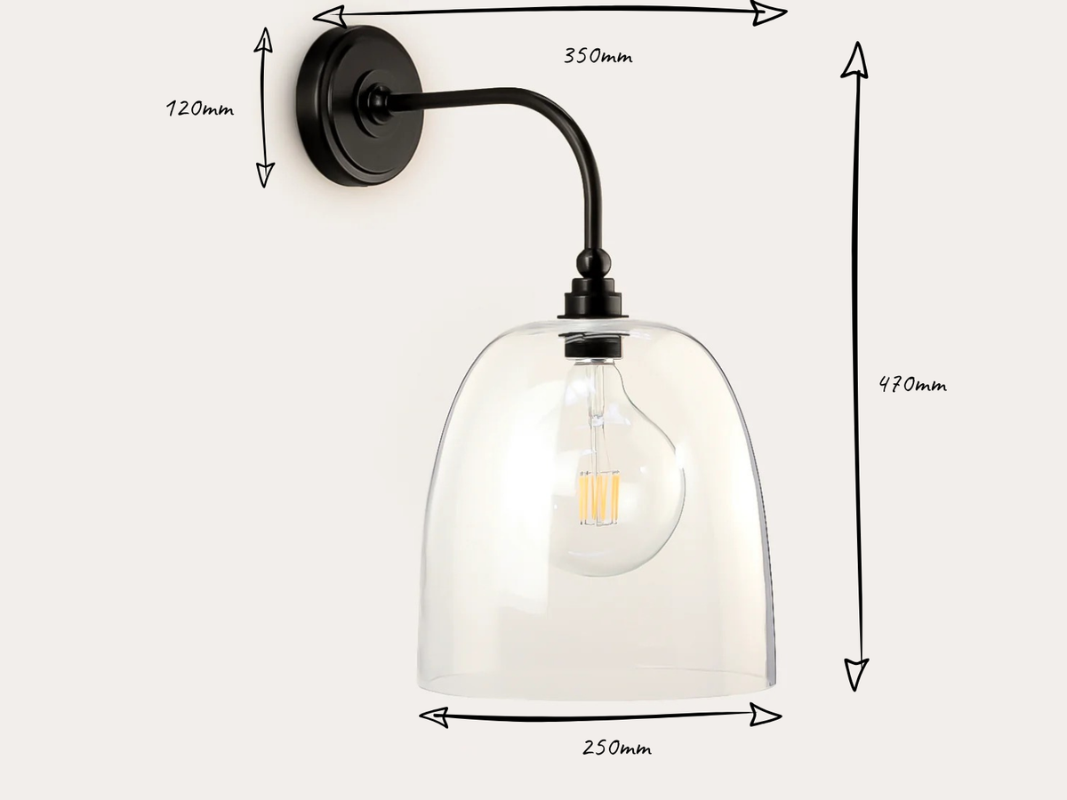 Arthur Long Arm Wall Light with 25cm Glass Cloche Shade