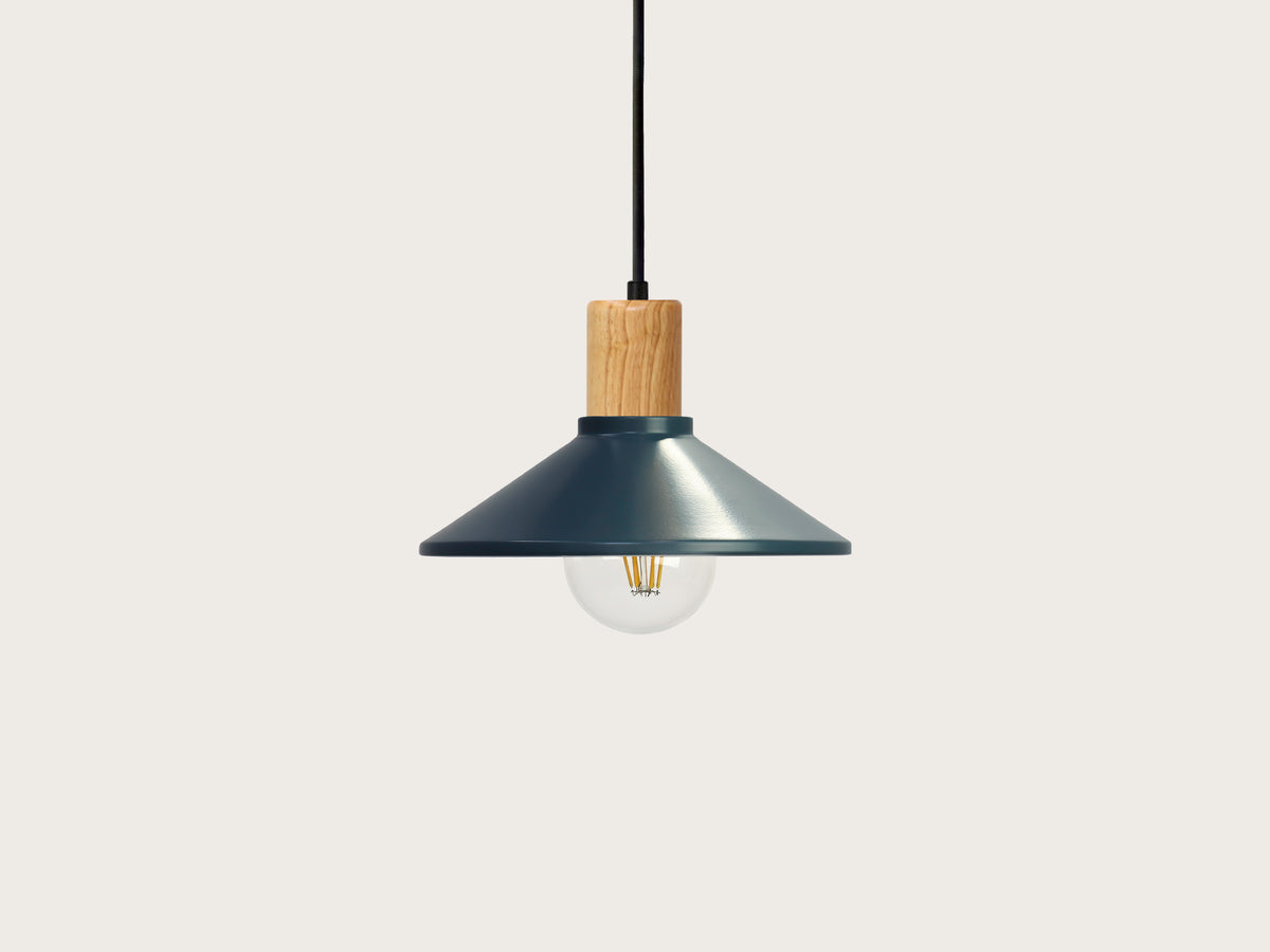 Coloured 22cm Metal Shade Wooden Pendant - Perfectly Imperfect!