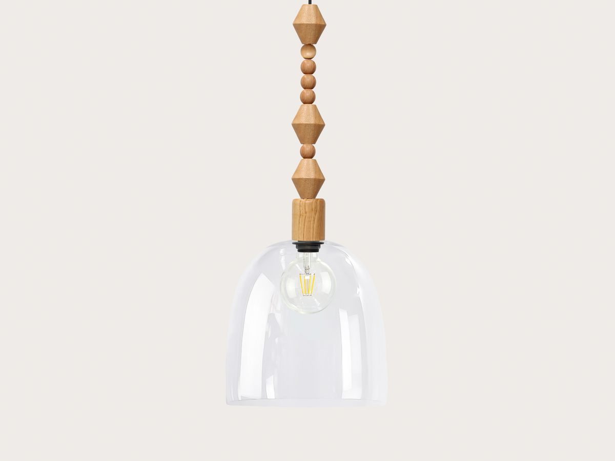 25cm Glass Cloche Wooden Boho Pendant