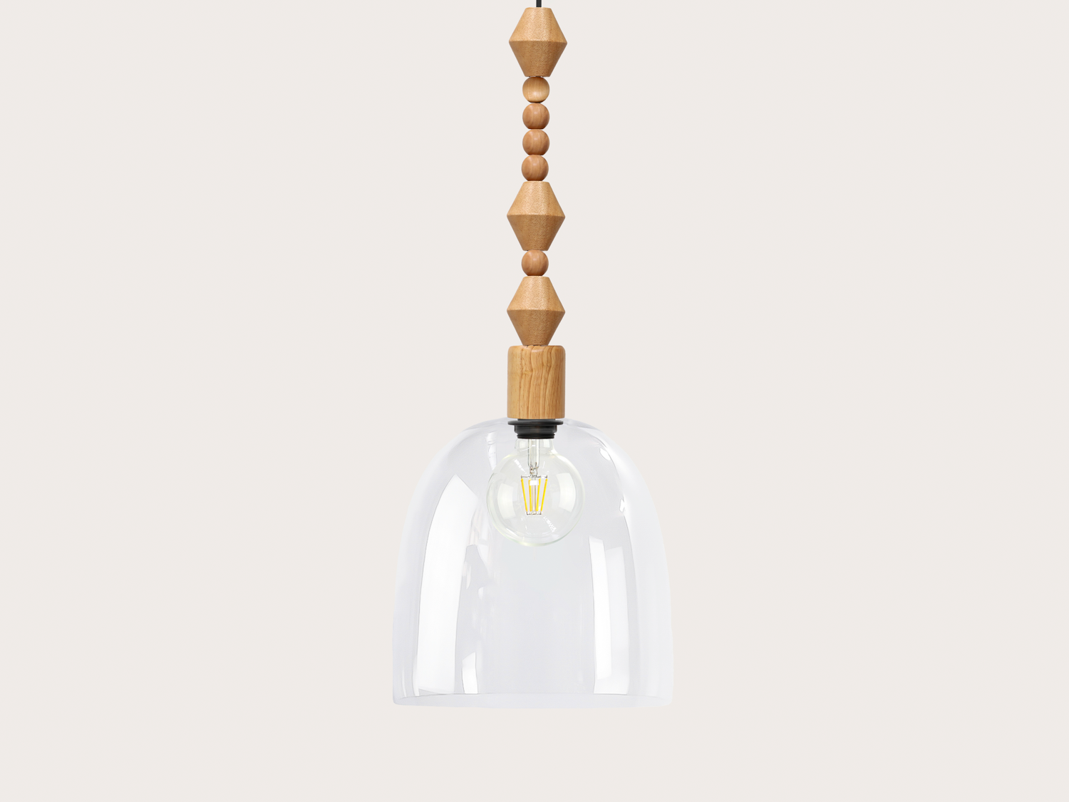 25cm Glass Cloche Wooden Boho Pendant