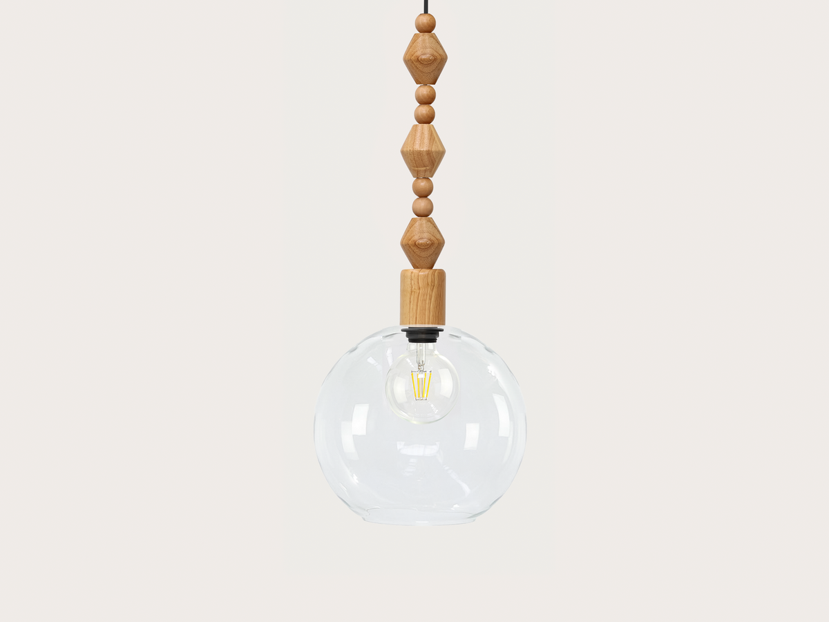 Apothecary 30cm Round Glass Wooden Boho Pendant