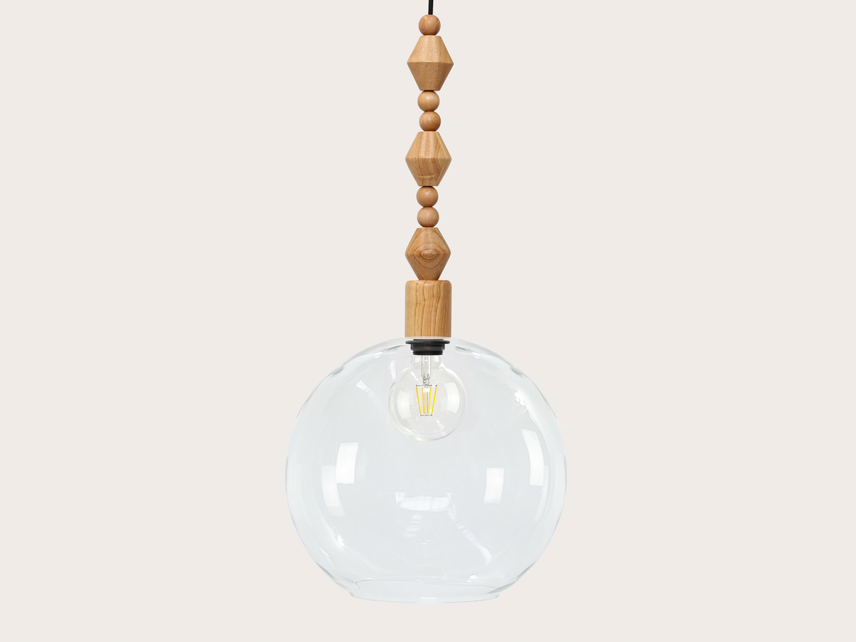 Apothecary 40cm Round Glass Wooden Boho Pendant