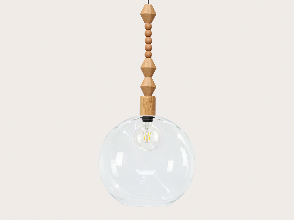 Apothecary 40cm Round Glass Wooden Boho Pendant