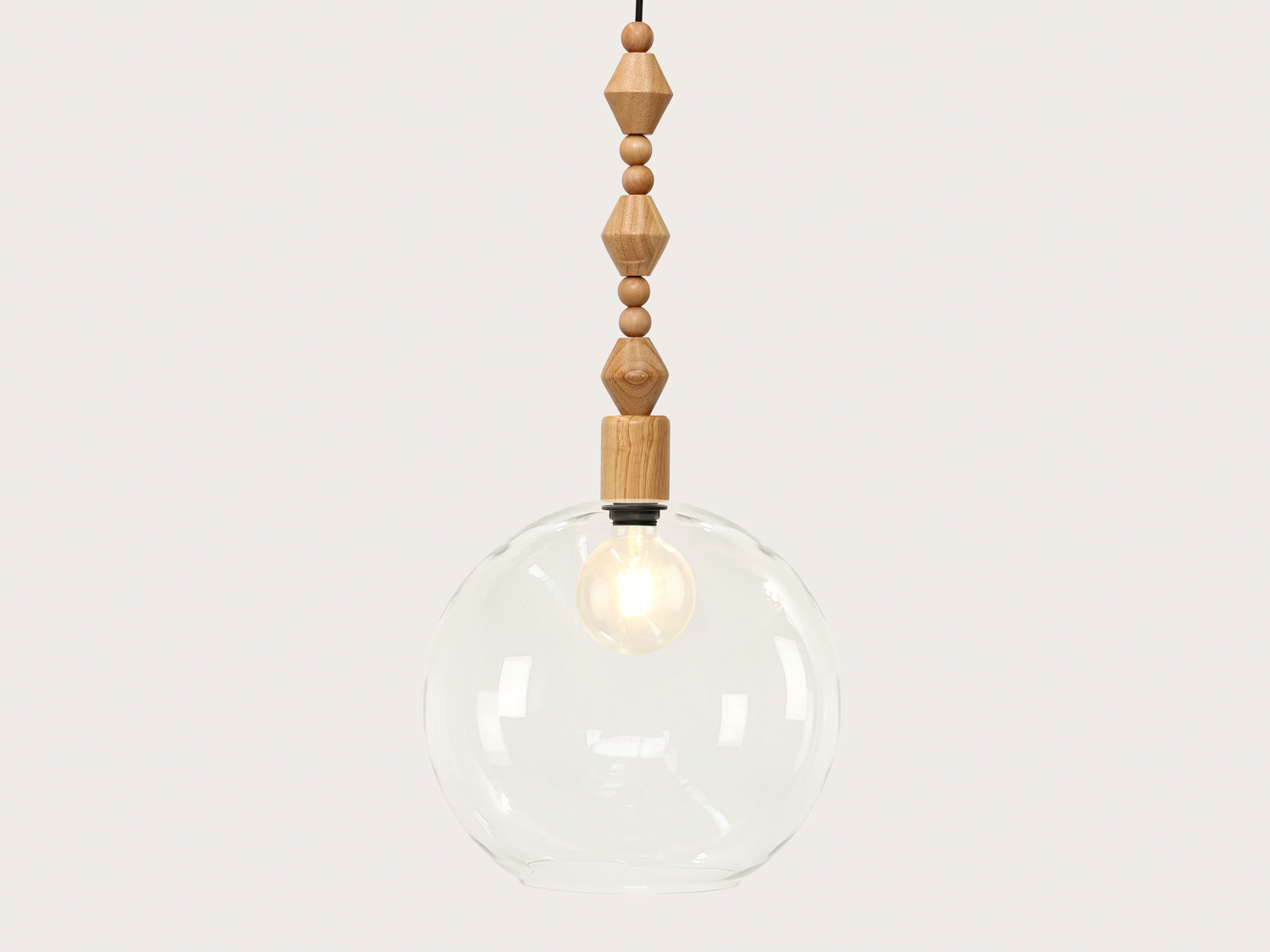 Apothecary 40cm Round Glass Wooden Boho Pendant