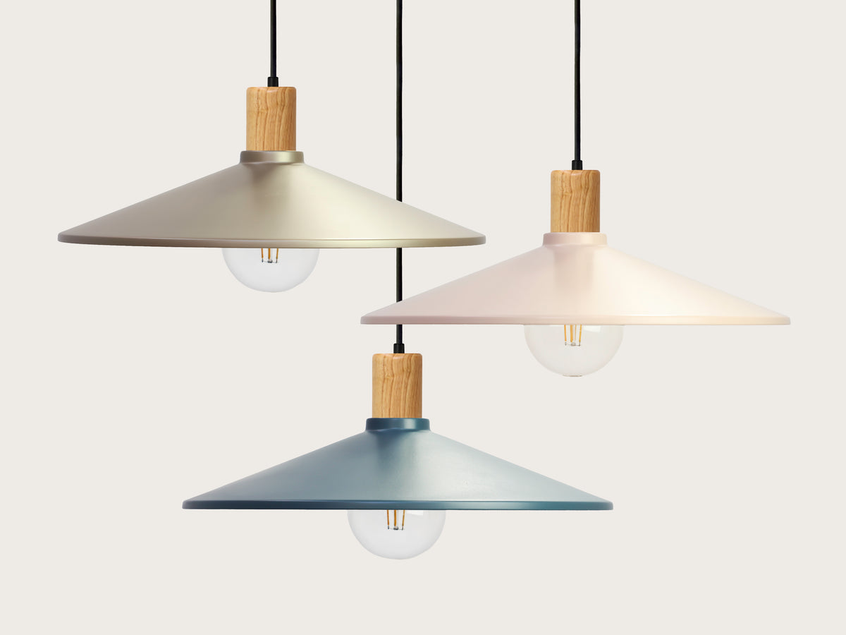 Coloured 40cm Metal Shade Wooden Pendant - Perfectly Imperfect!