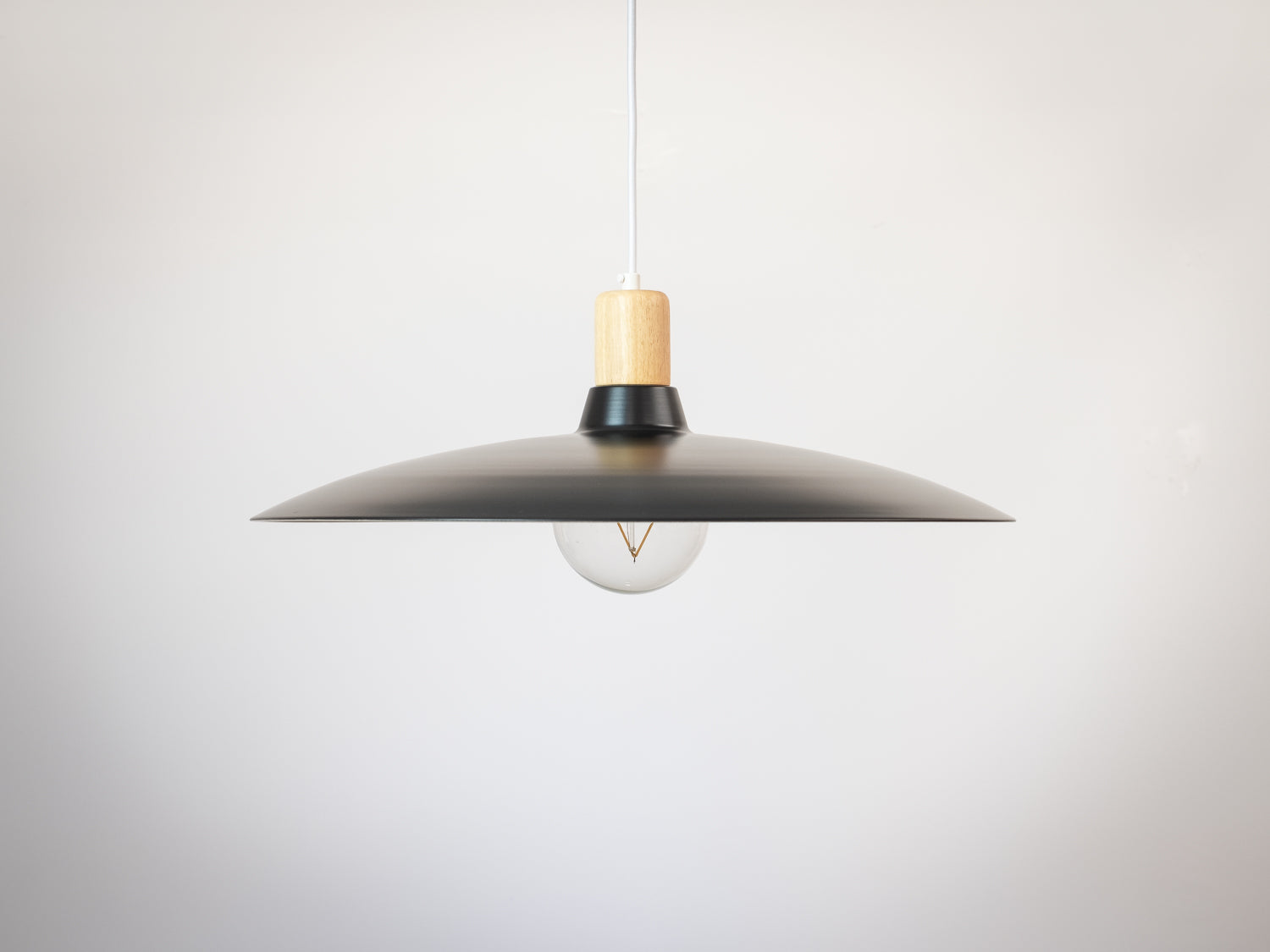 60cm Metal Curved Pendant with Wooden Lamp Holder