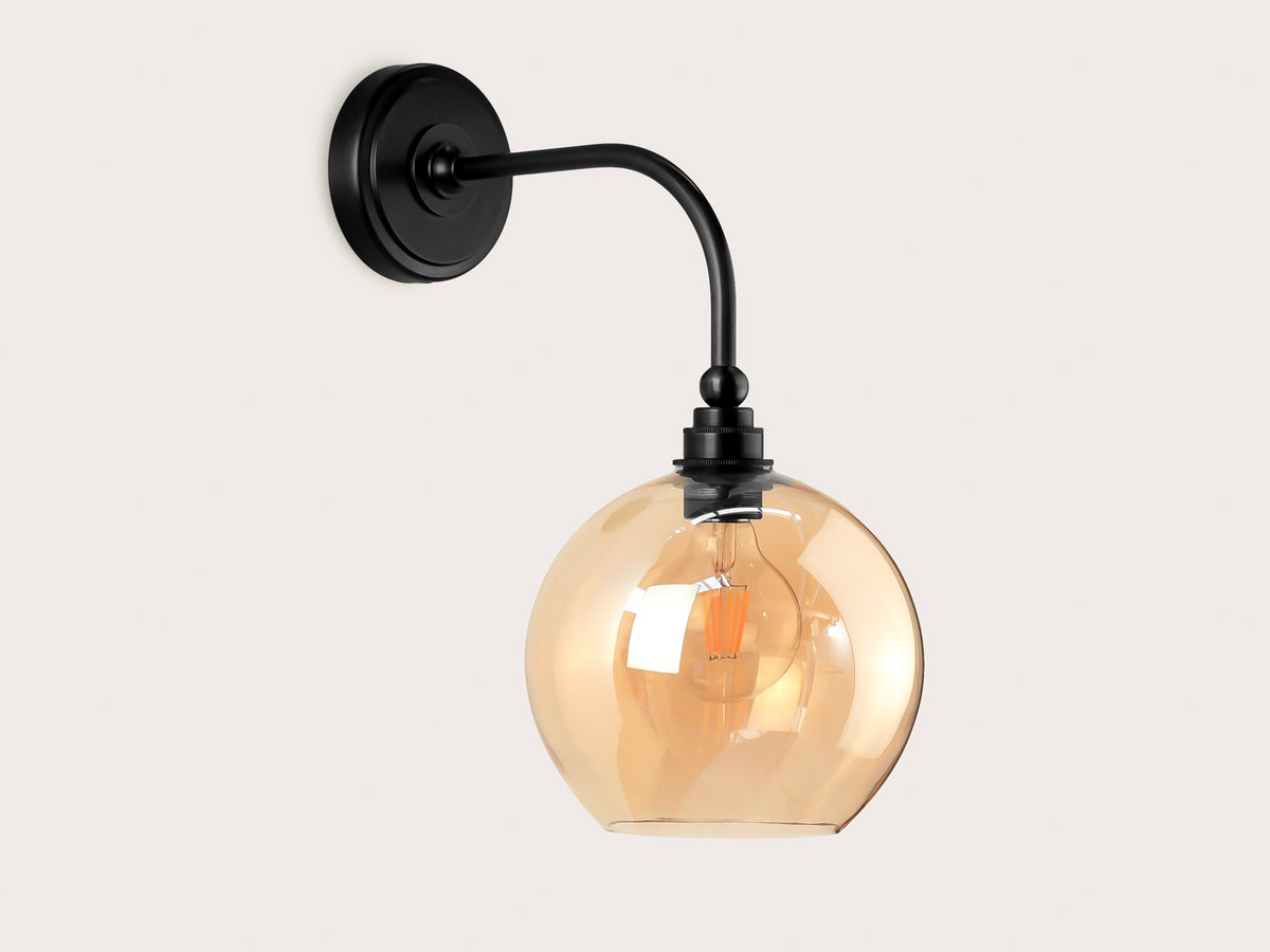 Arthur Long Arm Wall Light with 20cm Apothecary Round Glass Shade