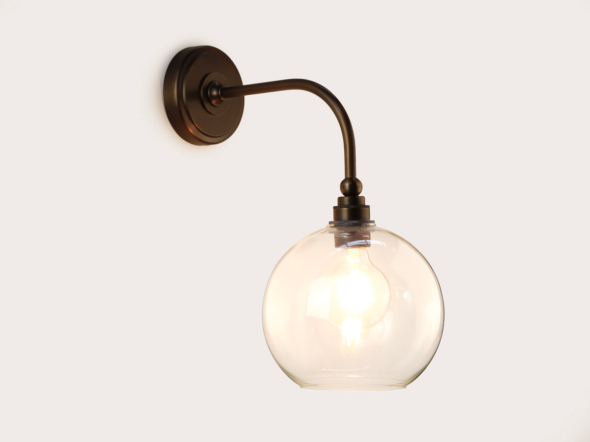 Arthur Long Arm Wall Light with 20cm Apothecary Round Glass Shade