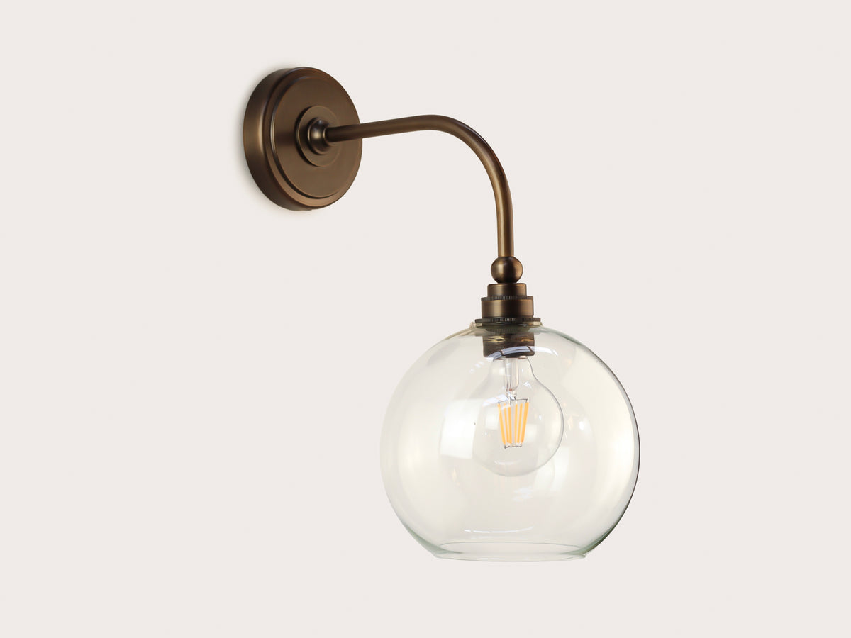 Arthur Long Arm Wall Light with 20cm Apothecary Round Glass Shade