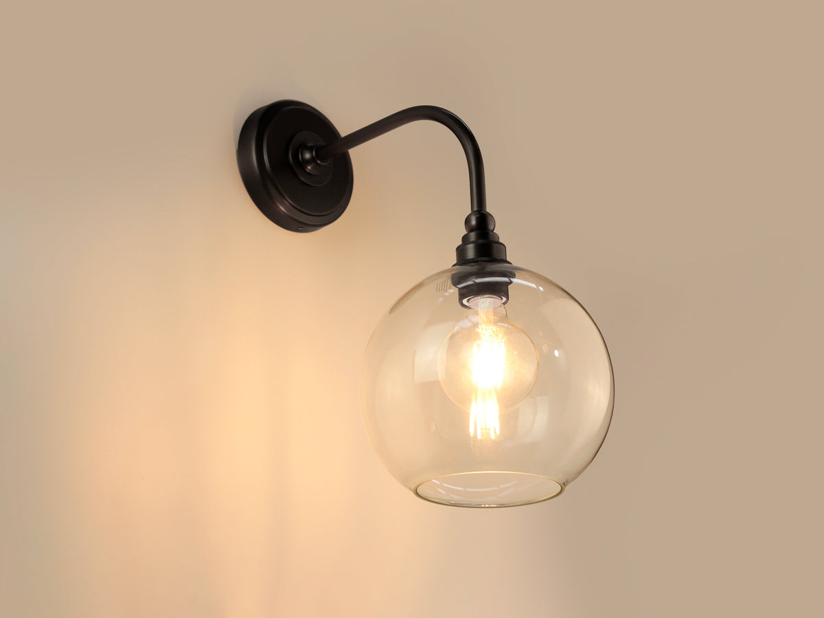 Arthur Long Arm Wall Light with 20cm Apothecary Round Glass Shade