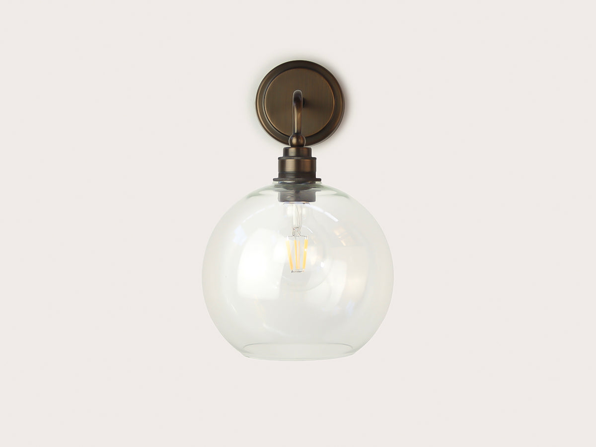 Arthur Short Arm Wall Light with 20cm Apothecary Round Glass Shade