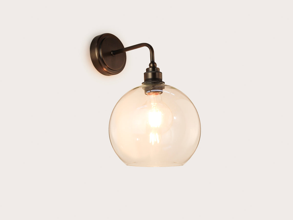 Arthur Short Arm Wall Light with 20cm Apothecary Round Glass Shade
