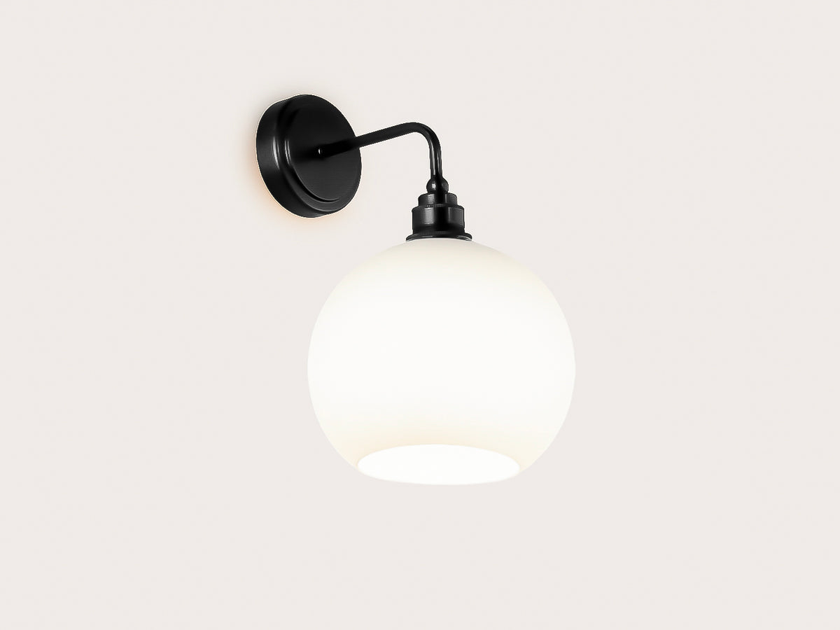 Arthur Short Arm Wall Light with 20cm Apothecary Opal Round Glass Shade