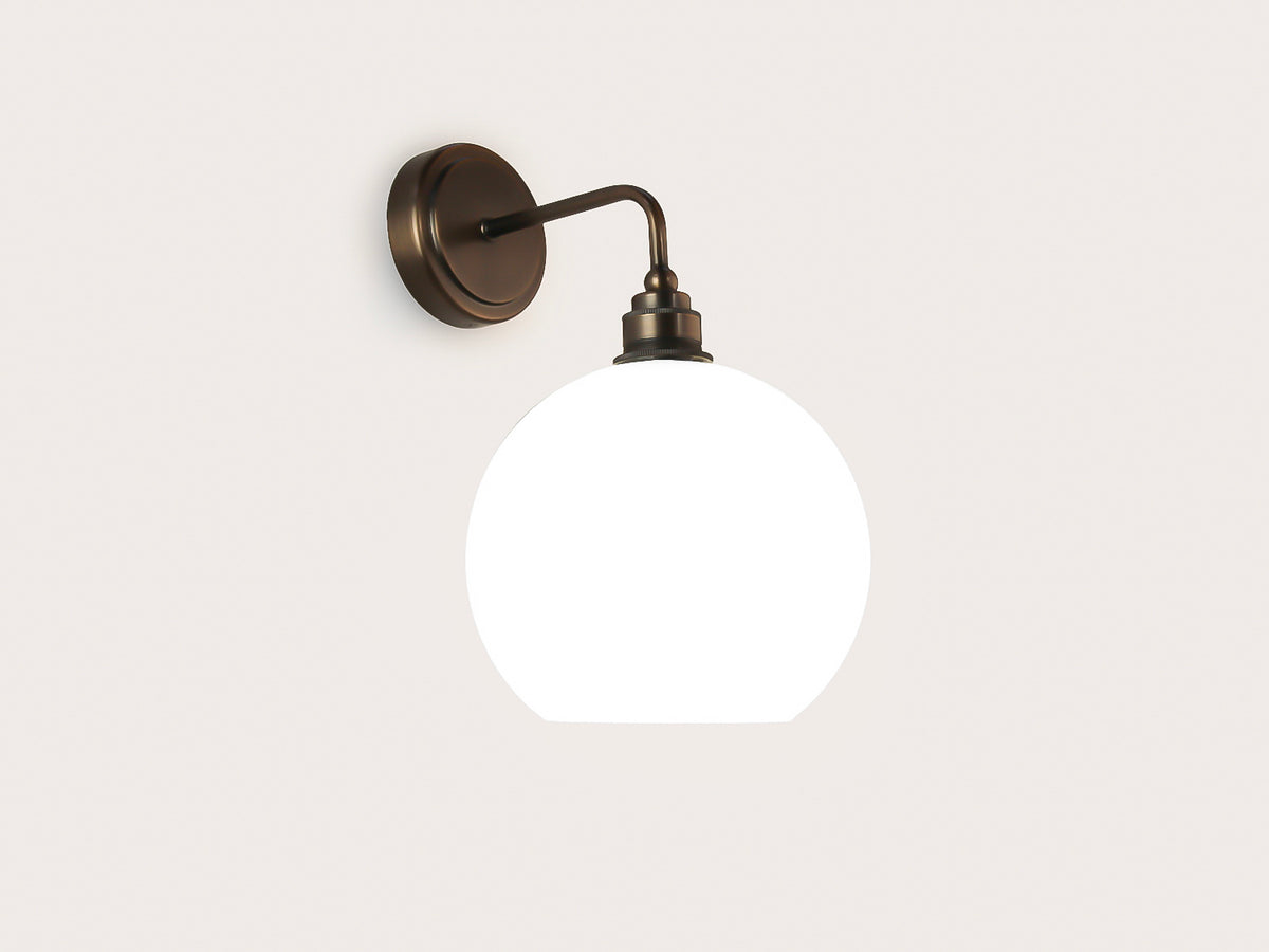 Arthur Short Arm Wall Light with 20cm Apothecary Opal Round Glass Shade