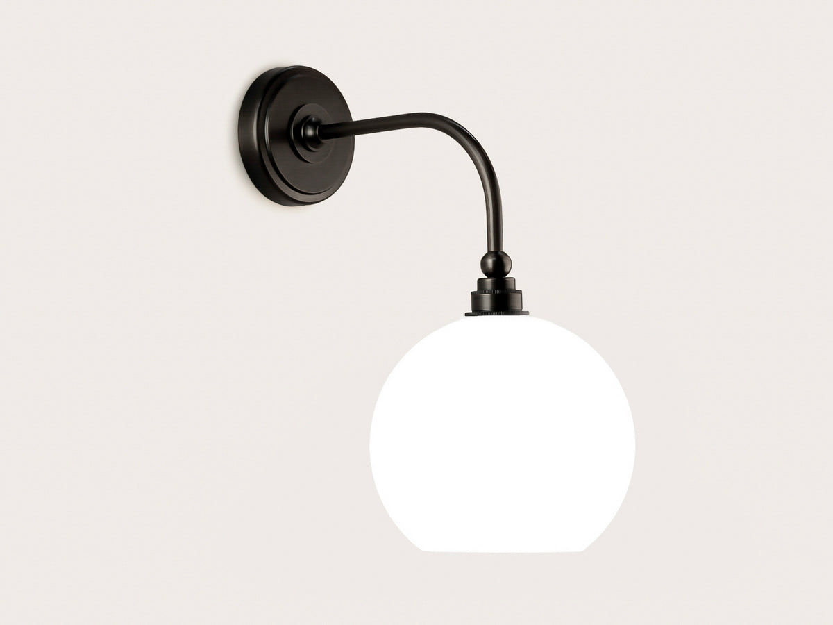 Arthur Long Arm Wall Light with 20cm Apothecary Opal Round Glass Shade